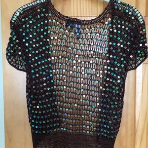 Sort sleeve cardigan brown w/ sequins